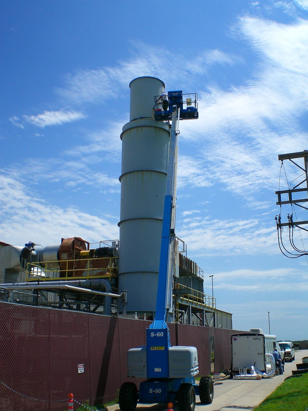 stack tester on bucket lift